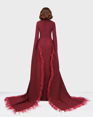 long floor sleeves dress with feathers - Zivah
