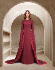 long floor sleeves dress with feathers - Zivah