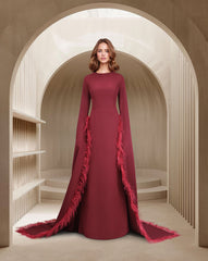 long floor sleeves dress with feathers - Zivah