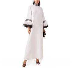 Feather-cuff kaftan gown with embellished collar – Zelphia