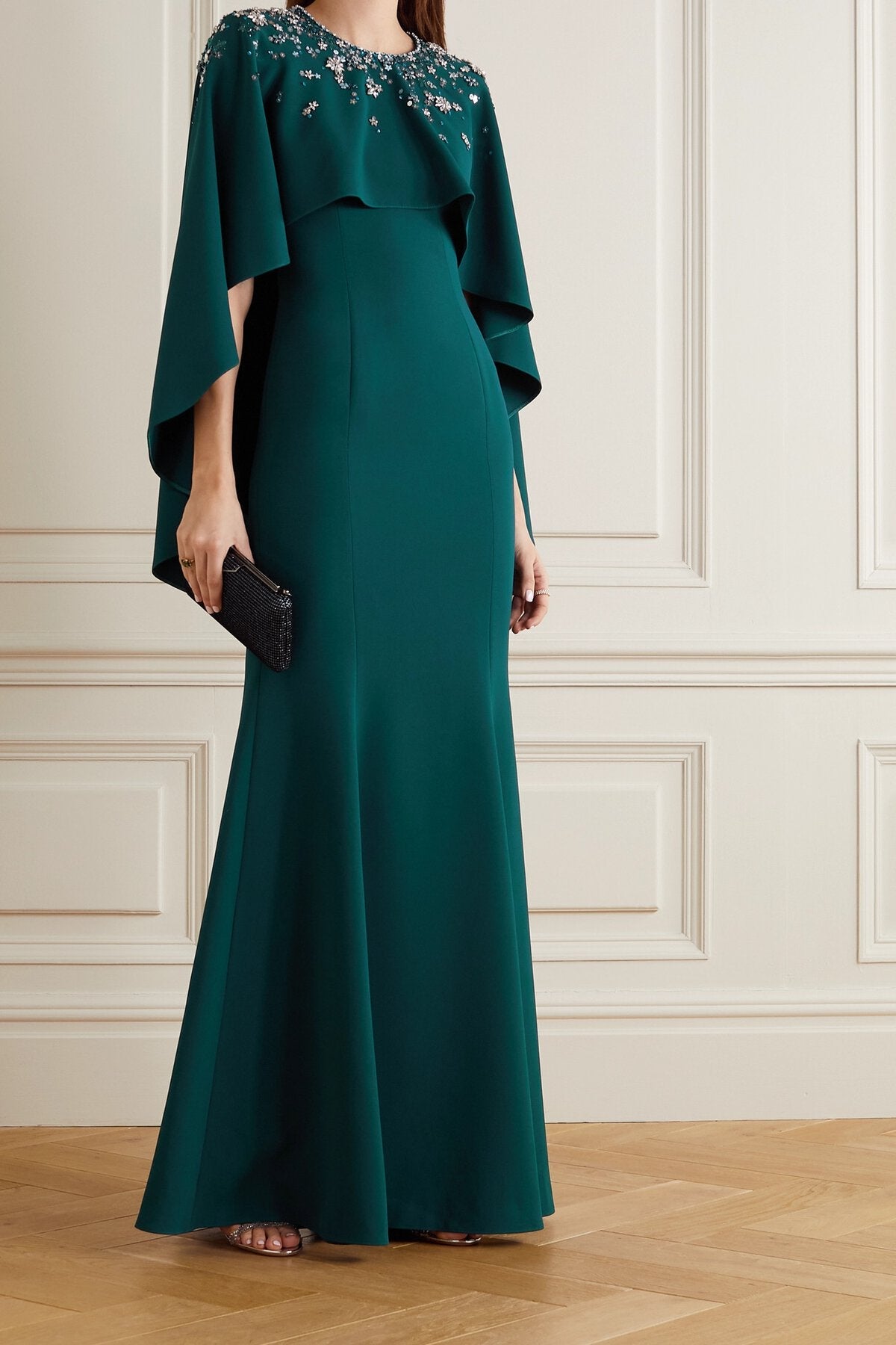 Embellished cape-sleeve gown – Lunas
