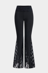Lace Patchwork Flare Leg Trousers