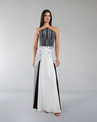 beaded dress with halter neckline and layered skirt-Reverie