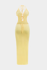 Ruffle Cut Out Tie Up Backless Maxi Dress