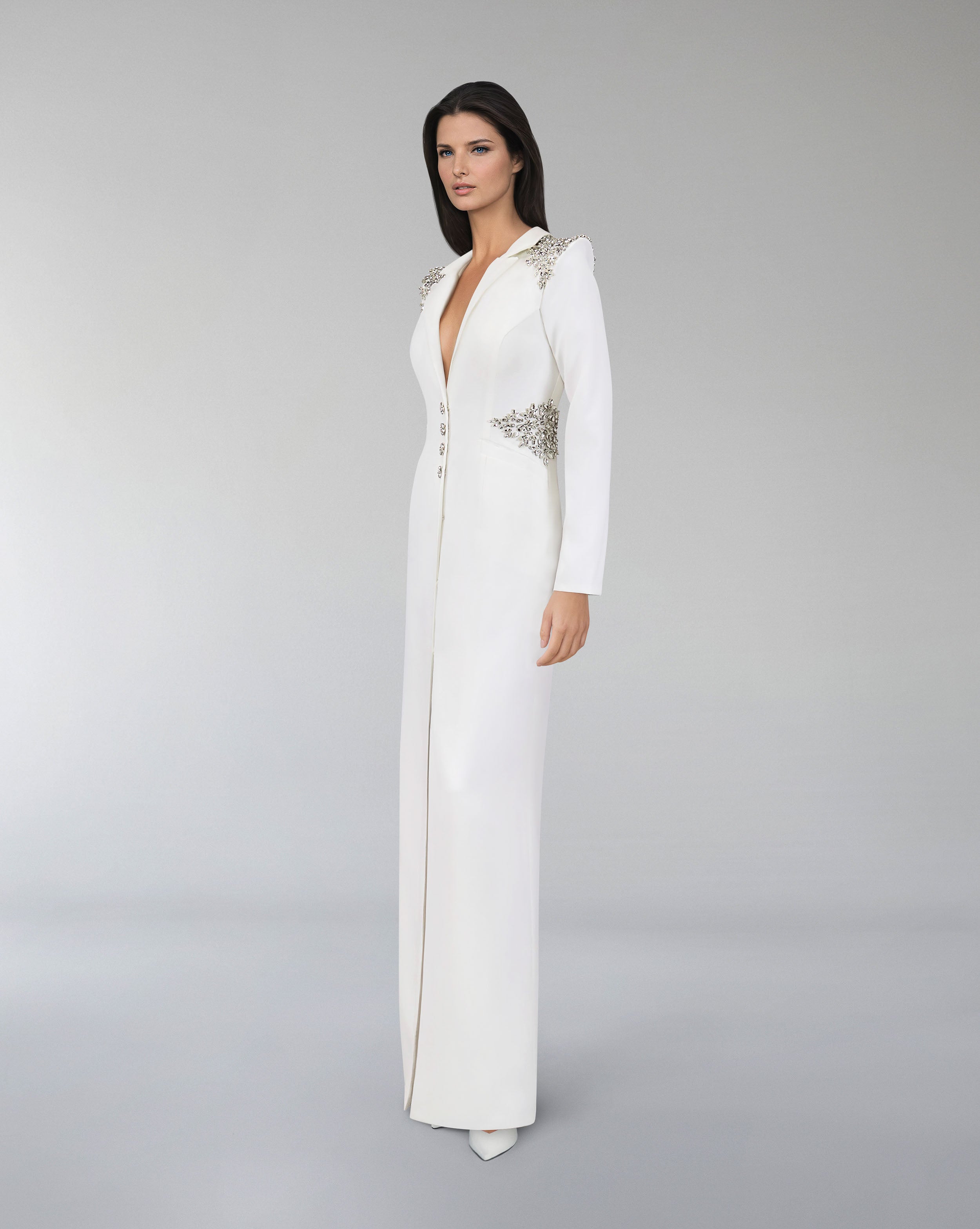 Beaded blazer dress with sharp shoulder-Sisley