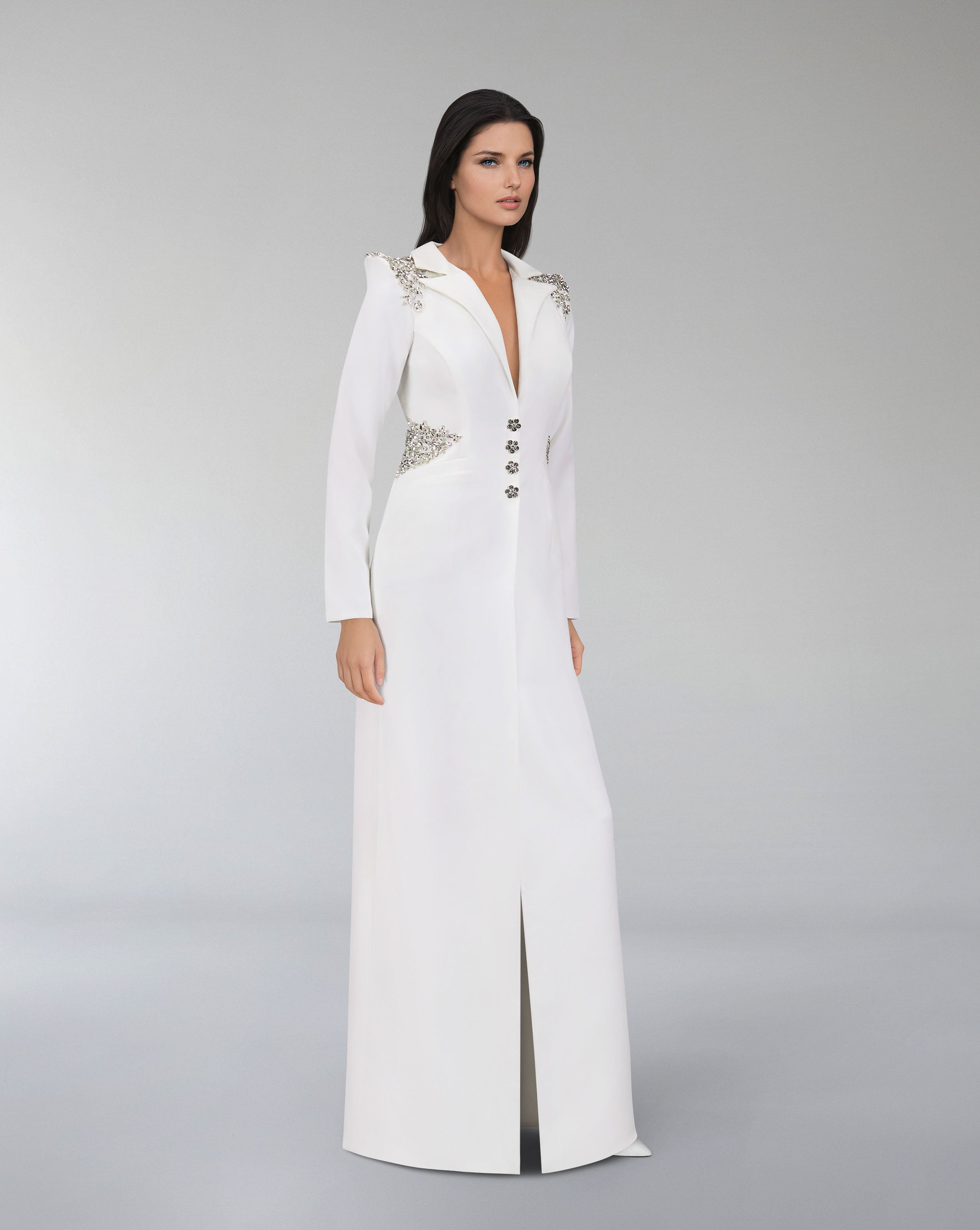 Beaded blazer dress with sharp shoulder-Sisley