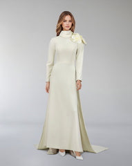 long sleeve dress with crumpled high neck and 3D flowers-Ghadah