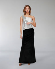 Asymmetrical sequined dress with velvet skirt - ROMAL