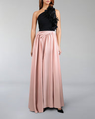 Shoulder off flowered dress with draped skirt