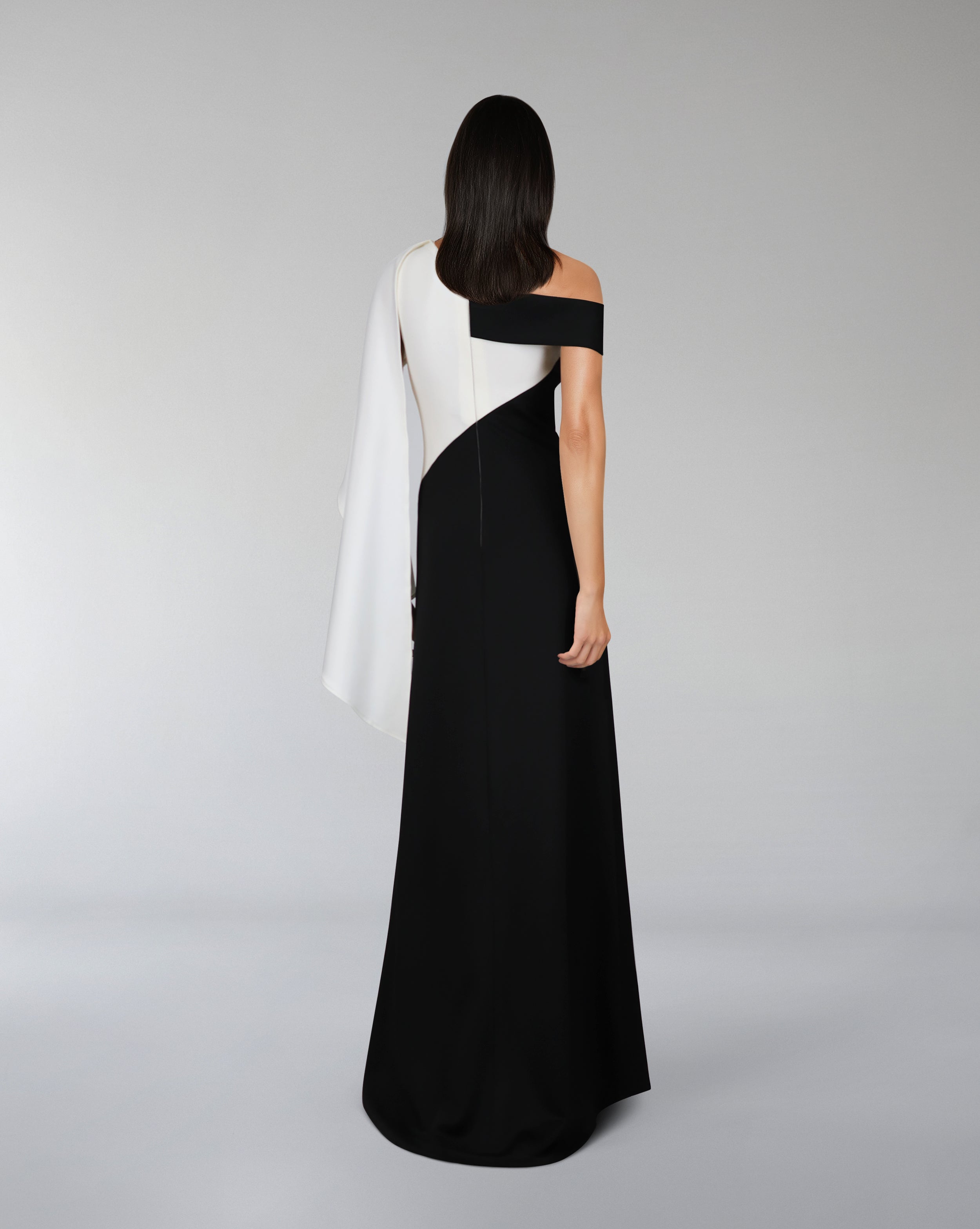 Bicolor - shoulder off dress with cape sleeve-Lottie