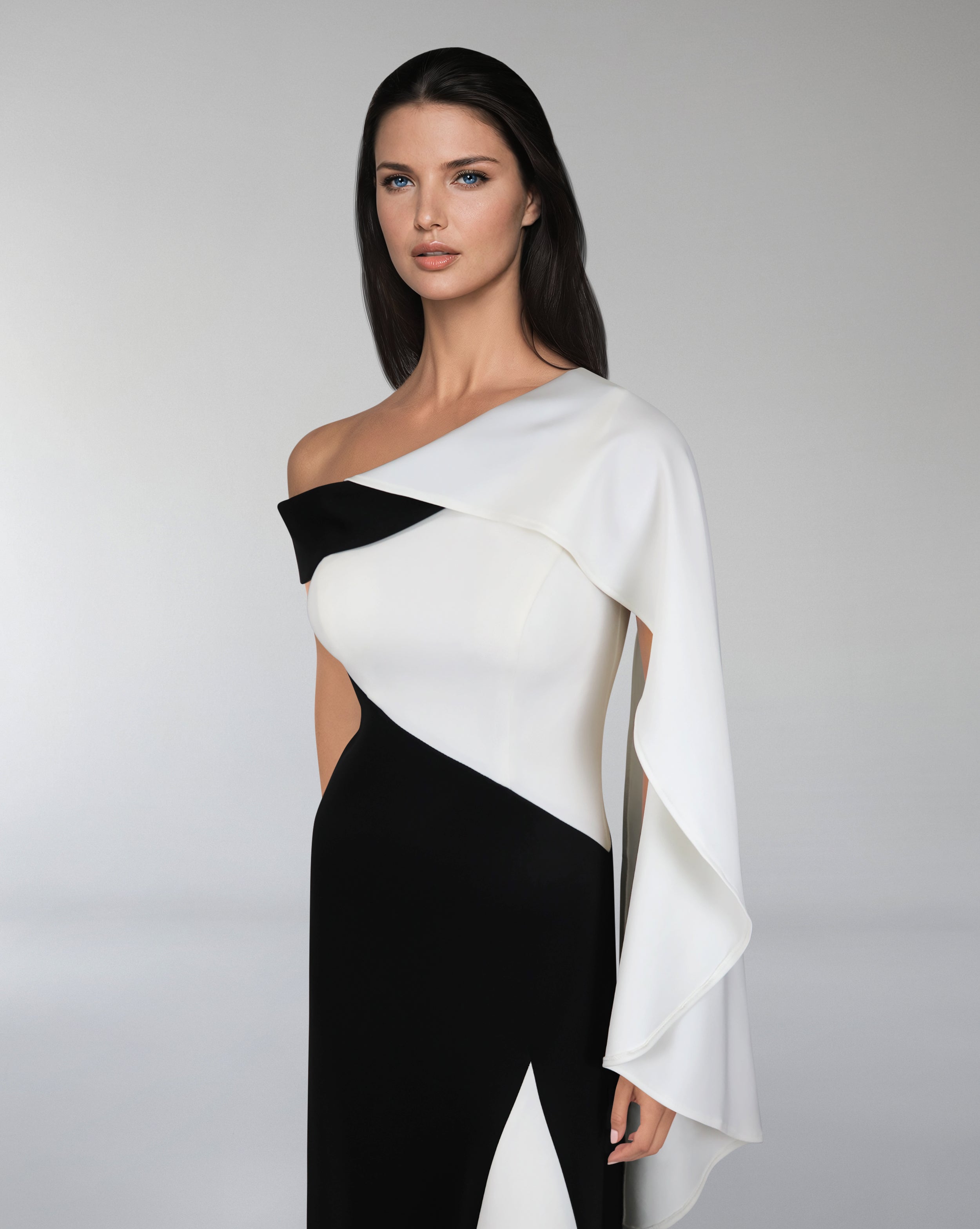 Bicolor - shoulder off dress with cape sleeve-Lottie