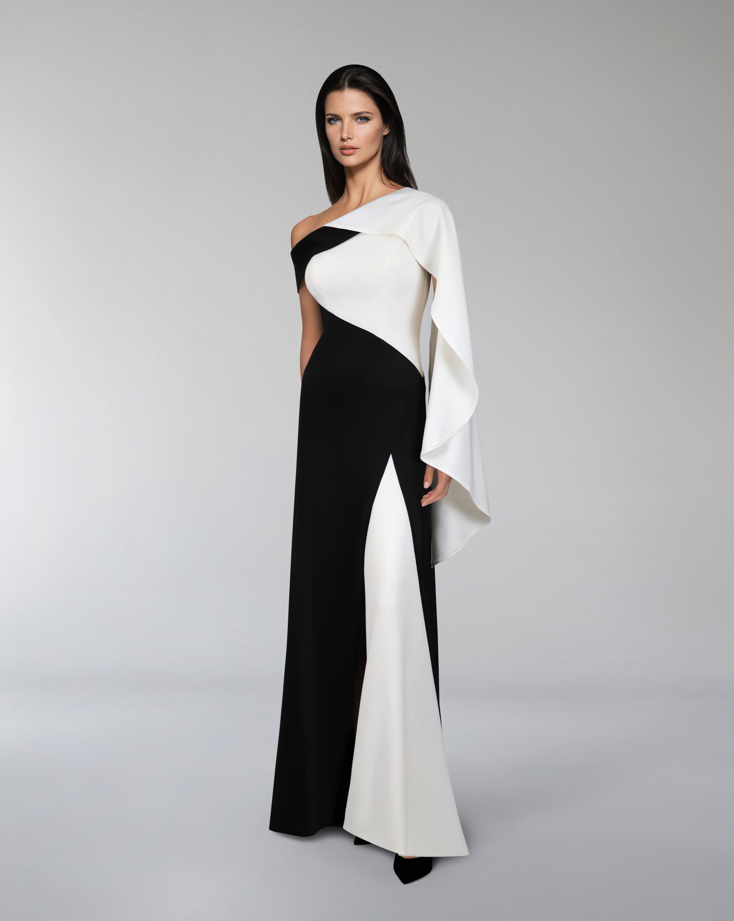 Bicolor - shoulder off dress with cape sleeve-Lottie