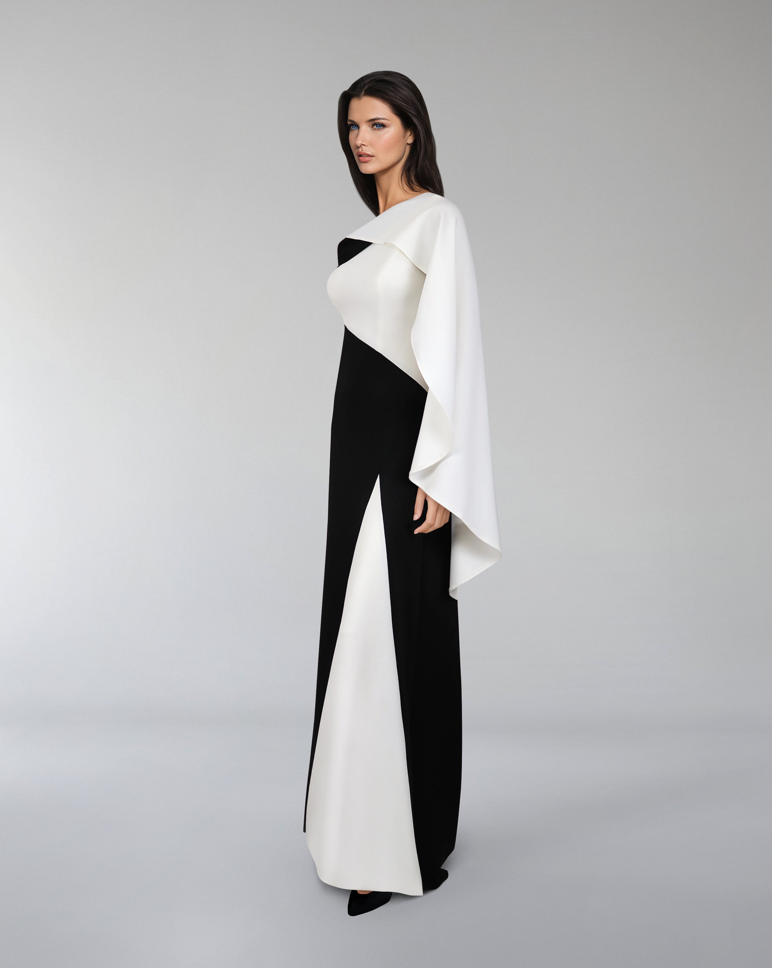Bicolor - shoulder off dress with cape sleeve-Lottie