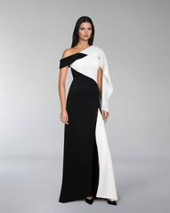 Bicolor - shoulder off dress with cape sleeve-Lottie