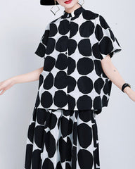 Short-sleeve button-down shirt with bold dots - Lidru