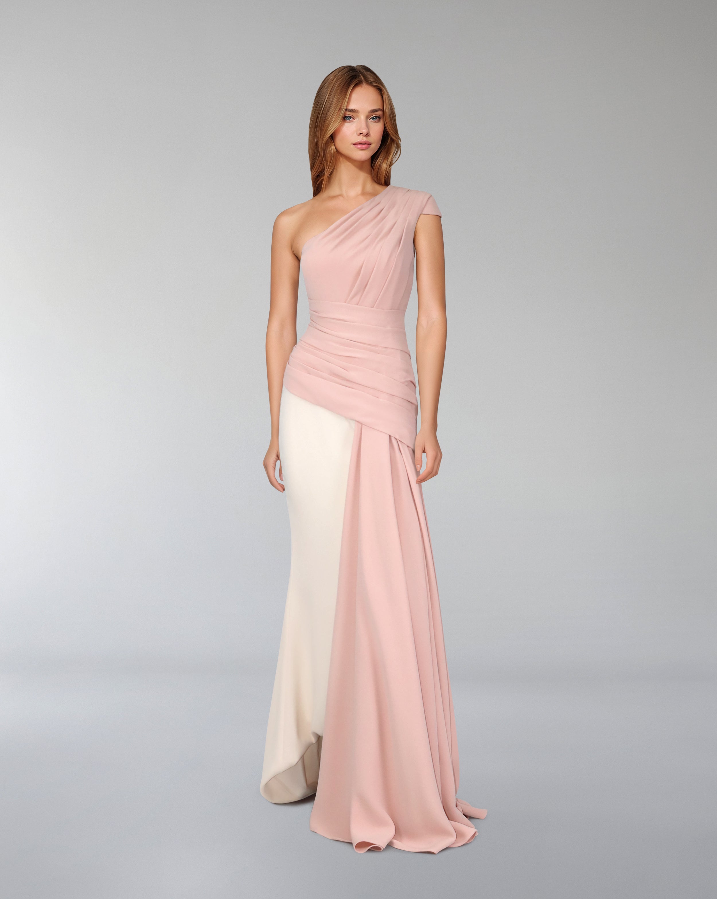 Bicolour draped dress with shoulder off-Kenley