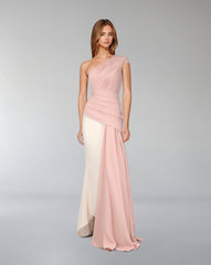 Bicolour draped dress with shoulder off-Kenley