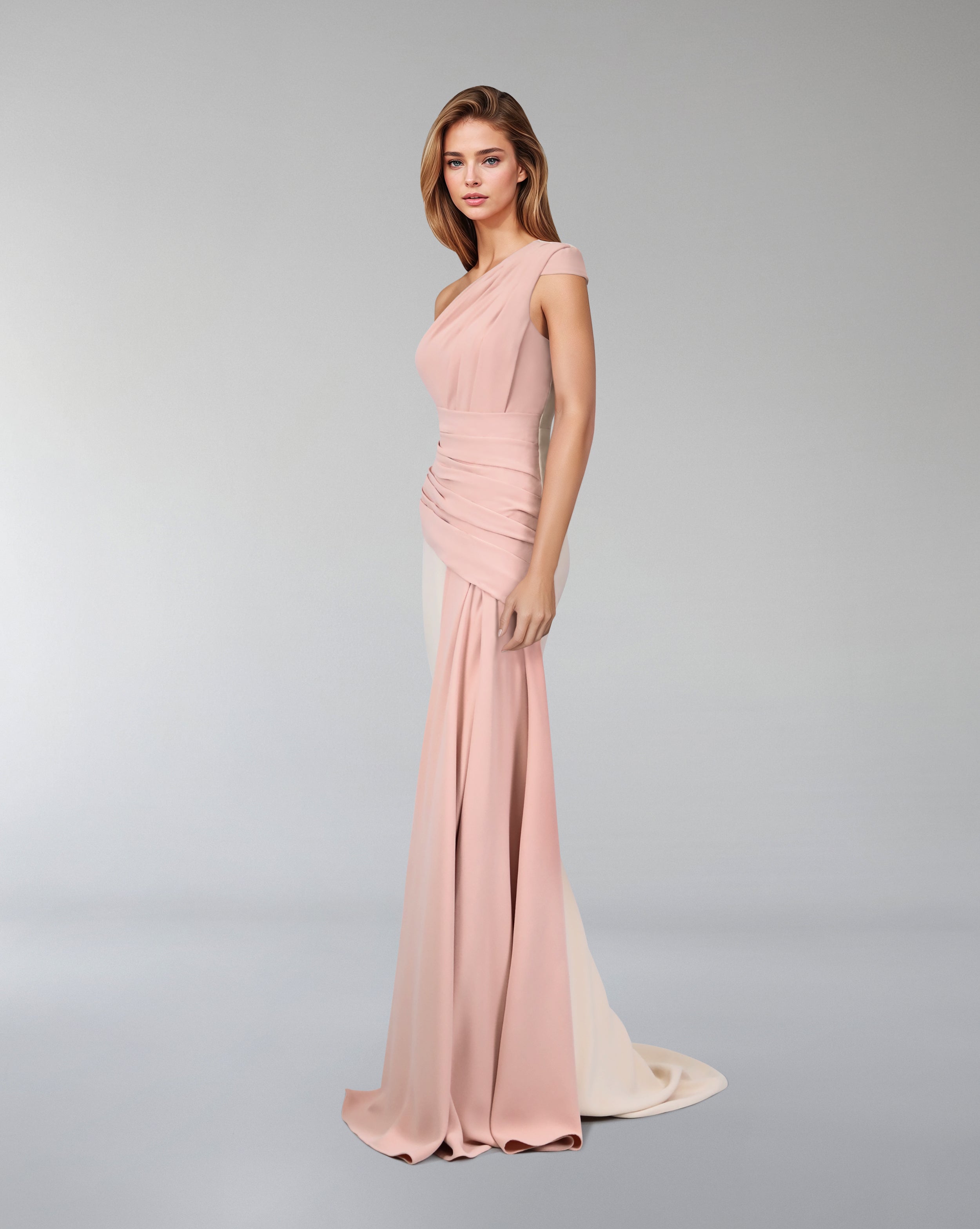 Bicolour draped dress with shoulder off-Kenley