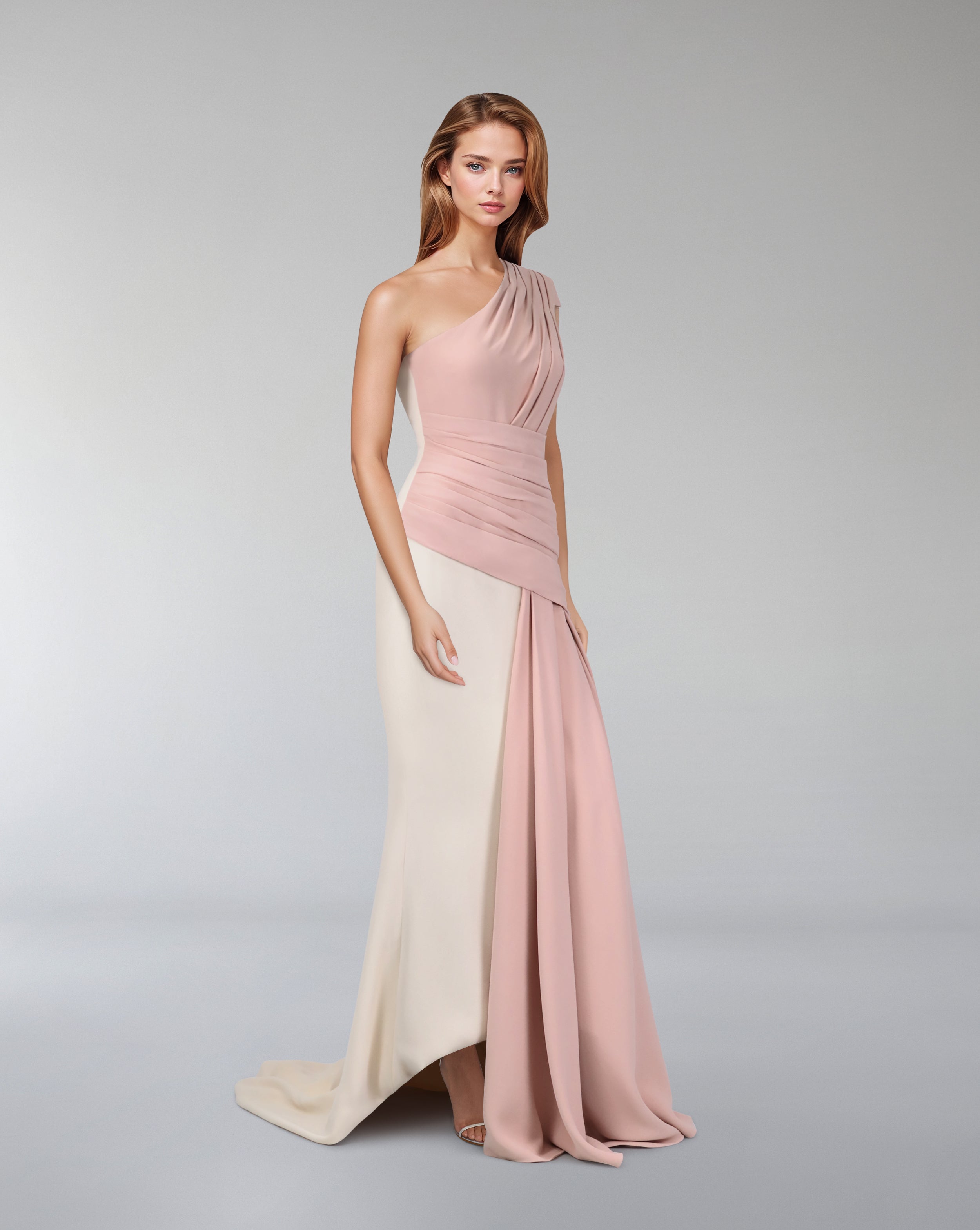 Bicolour draped dress with shoulder off-Kenley