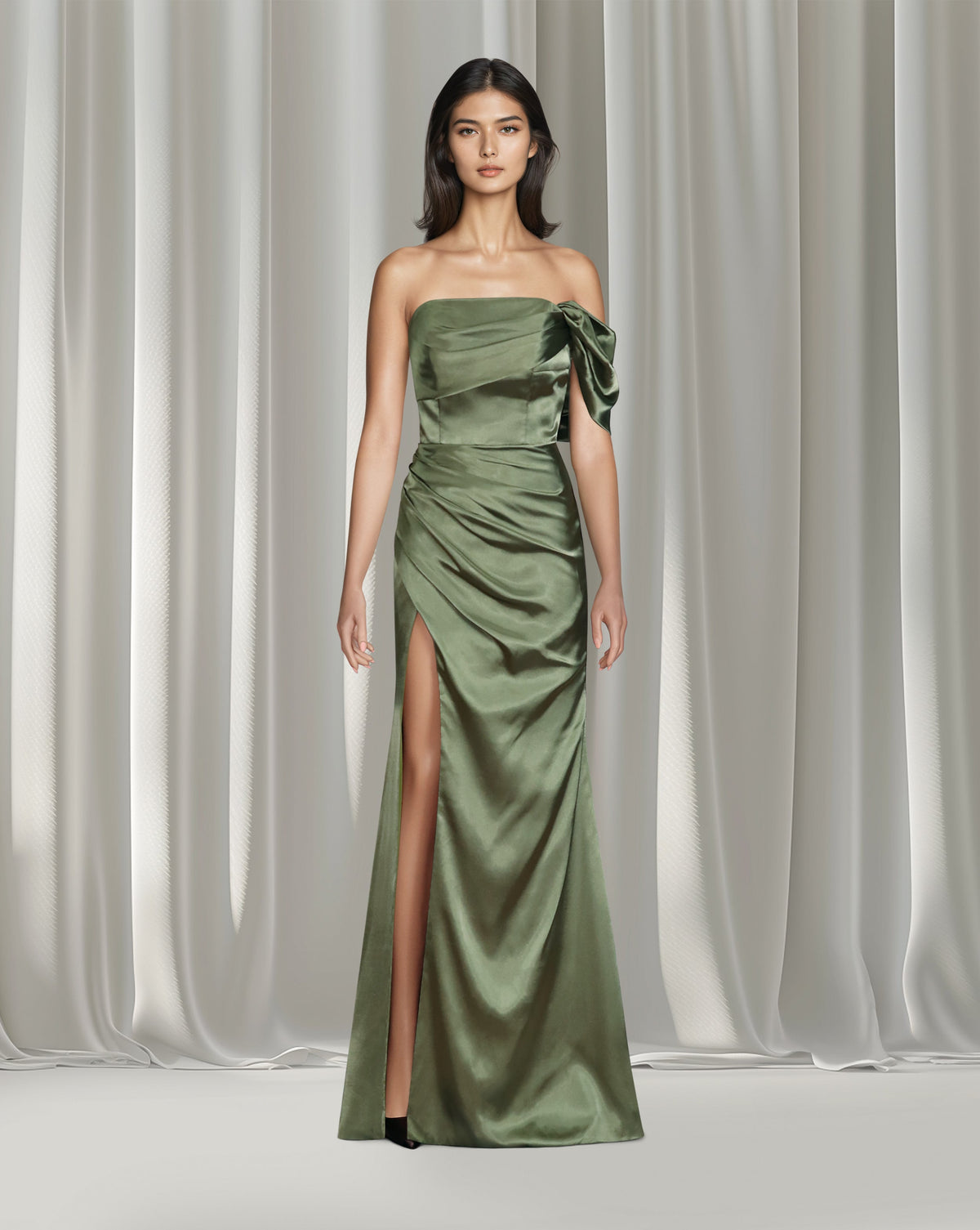 strapless satin dress with side slit -Nalien