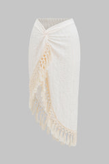 Fringe Ruched Twist Knot Cover Up