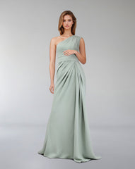 Green mint draped dress with shoulder off-Zumorrod