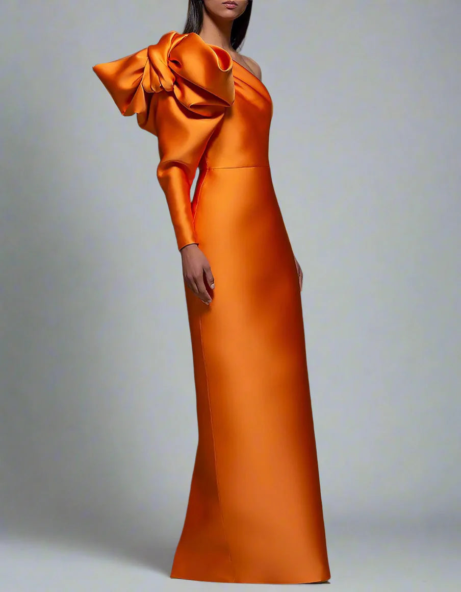 One-shoulder column dress with oversized bow – SOLARA