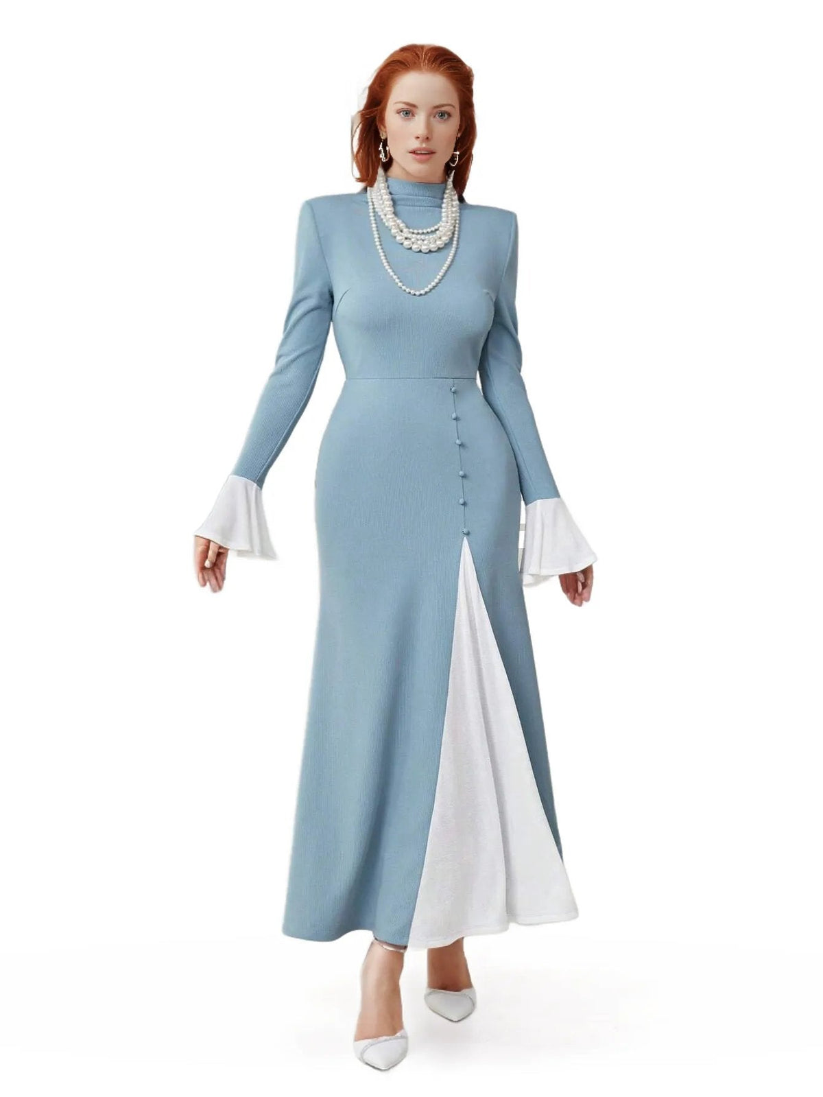 Two-tone gown with flared cuffs – Luran