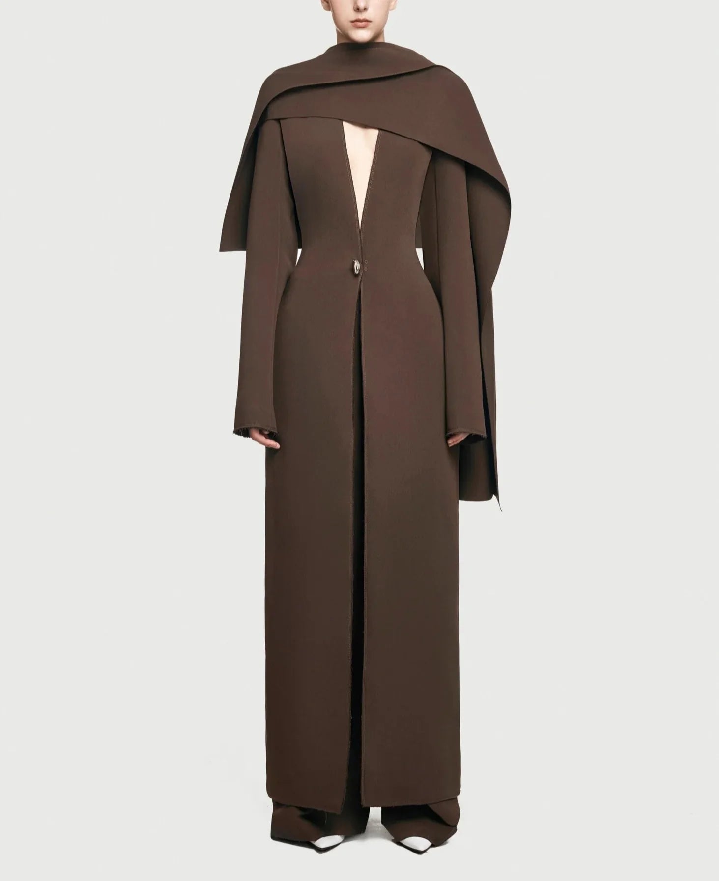 monochrome draped scarf coat dress – Goten