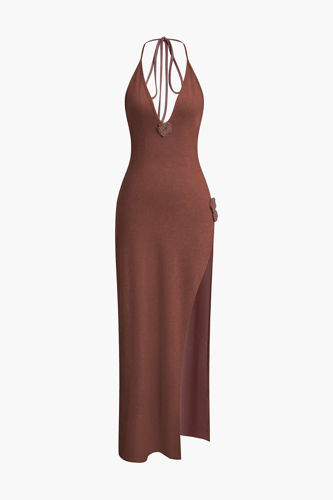 3D Floral V-Neck Backless Slit Maxi Dress