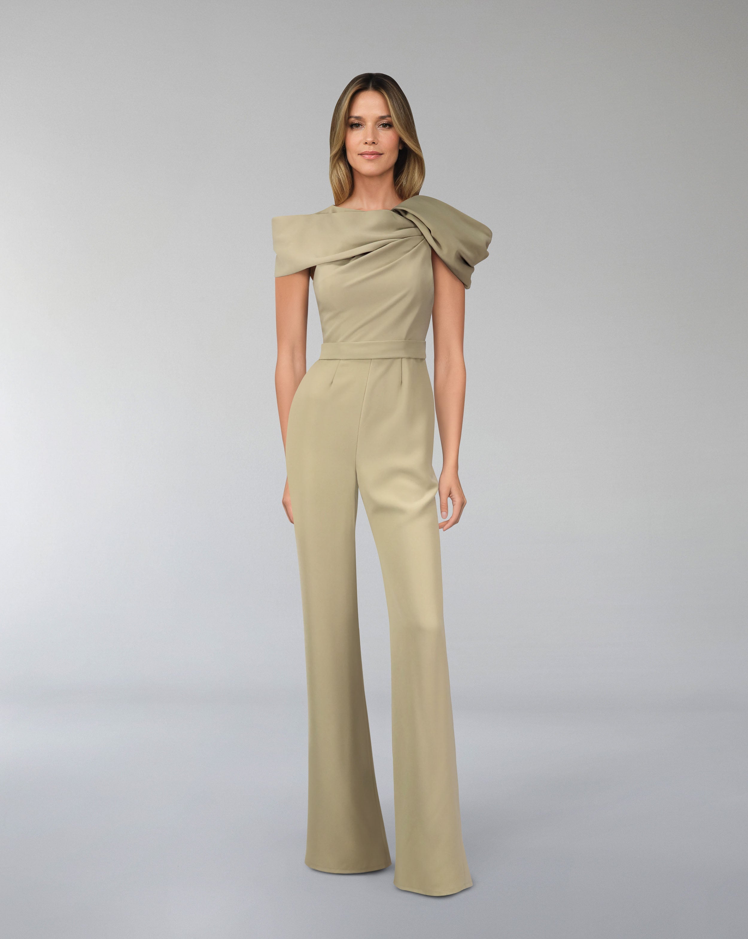 Draped neckline jumpsuit with waistband-Balsar