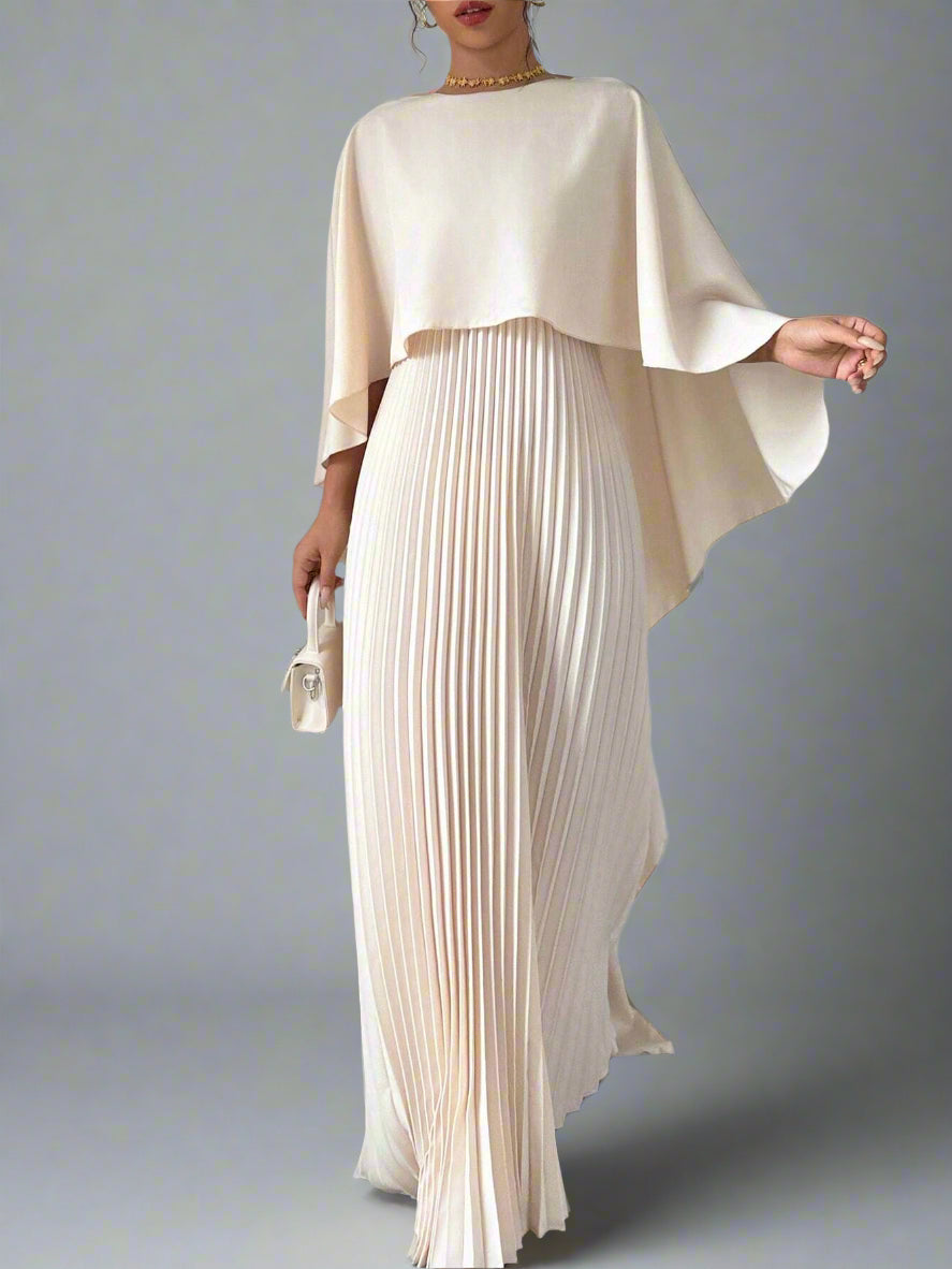 pleated cape-overlay gown – Volein