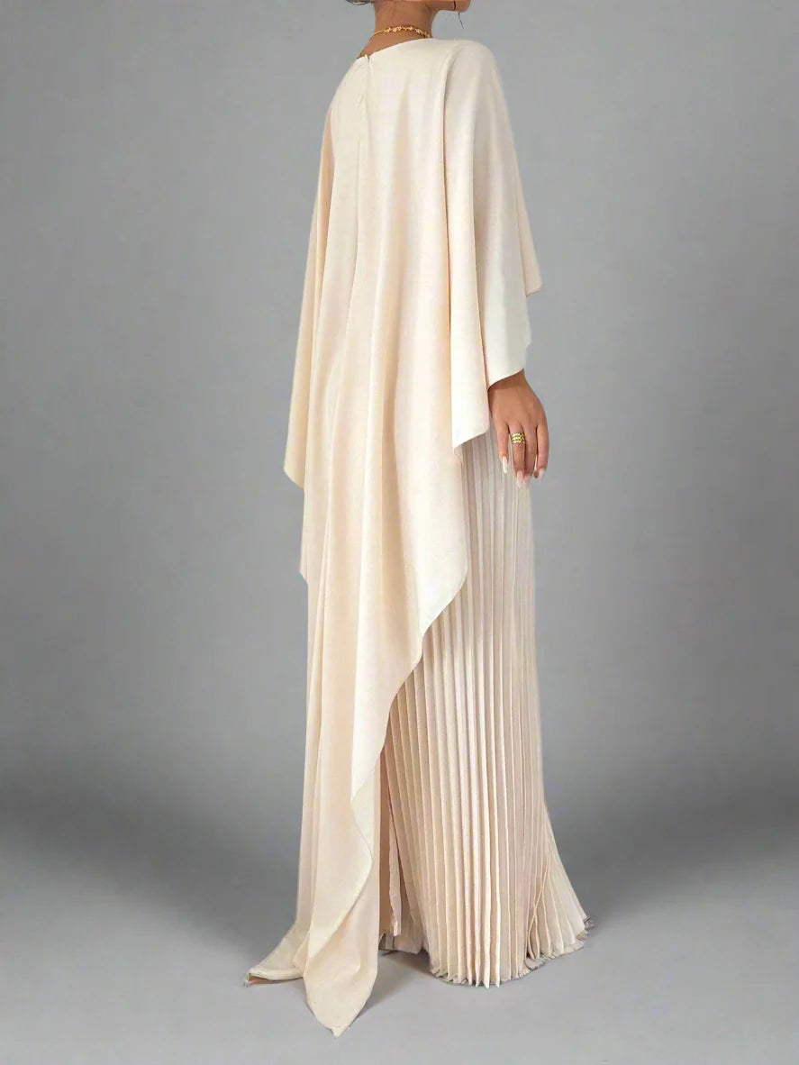 pleated cape-overlay gown – Volein