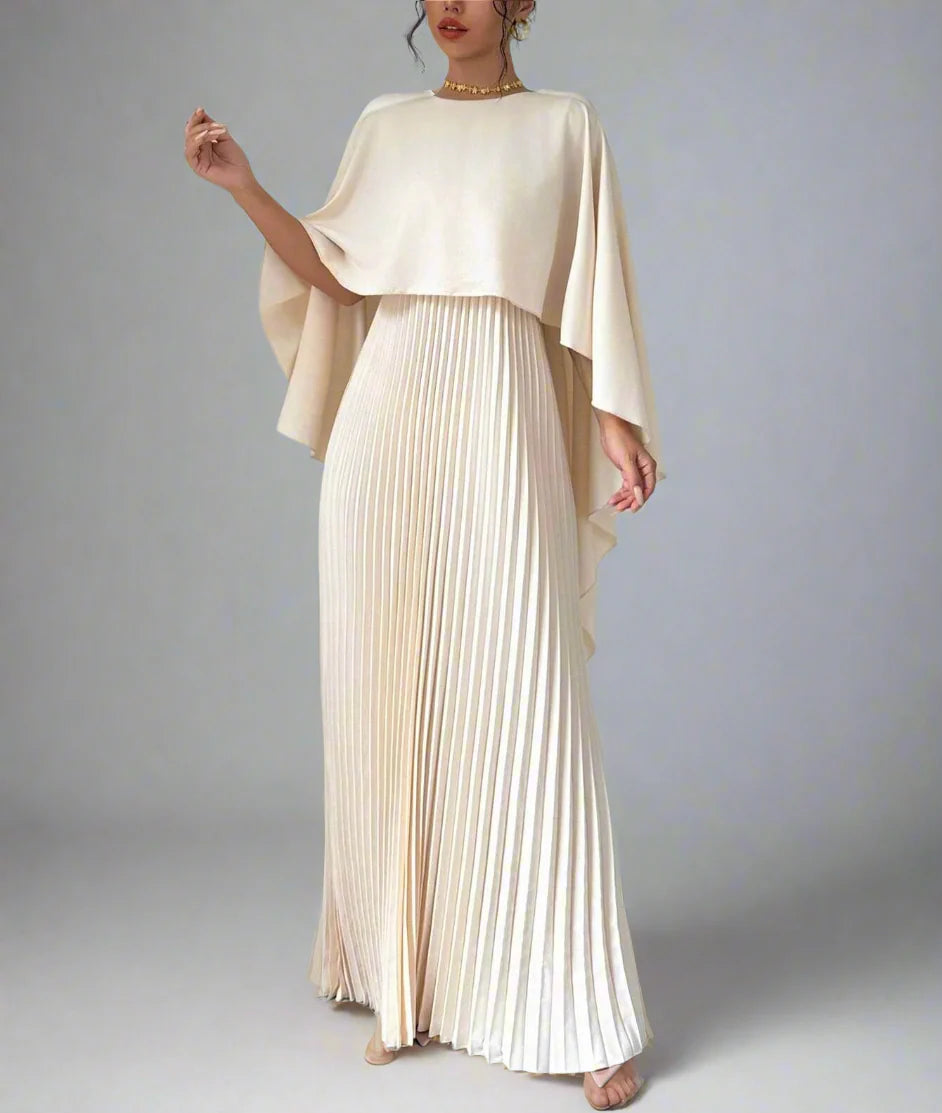 pleated cape-overlay gown – Volein
