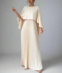 pleated cape-overlay gown – Volein