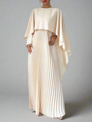 pleated cape-overlay gown – Volein