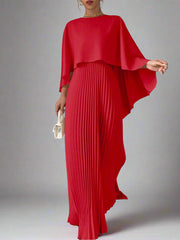 pleated cape-overlay gown – Volein