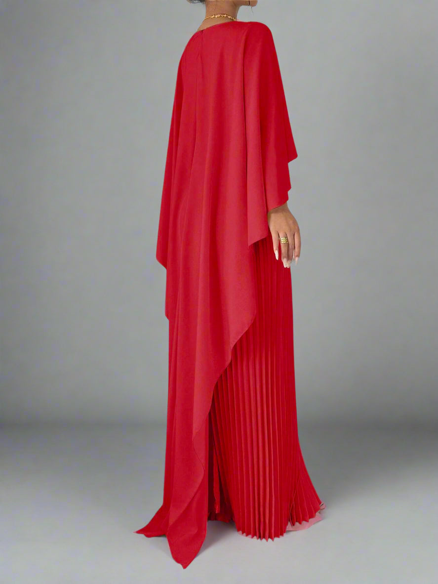 pleated cape-overlay gown – Volein