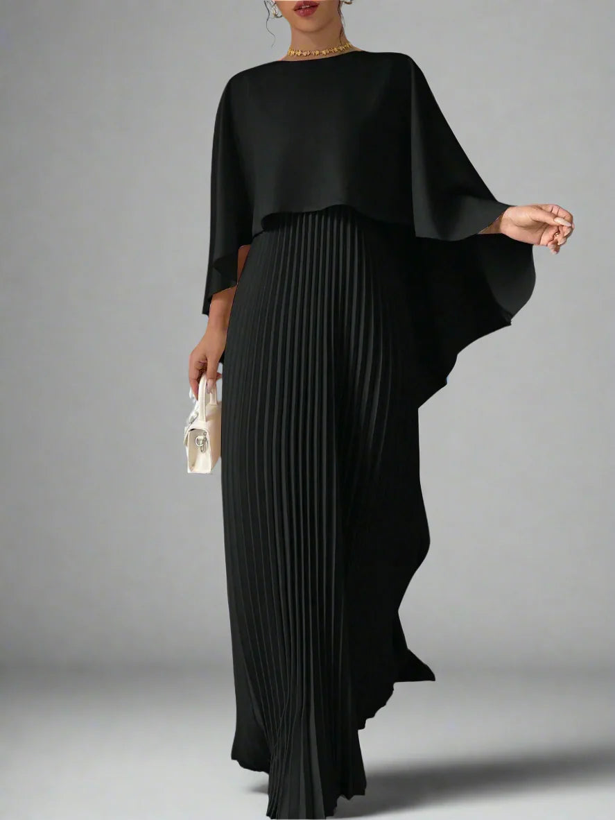pleated cape-overlay gown – Volein