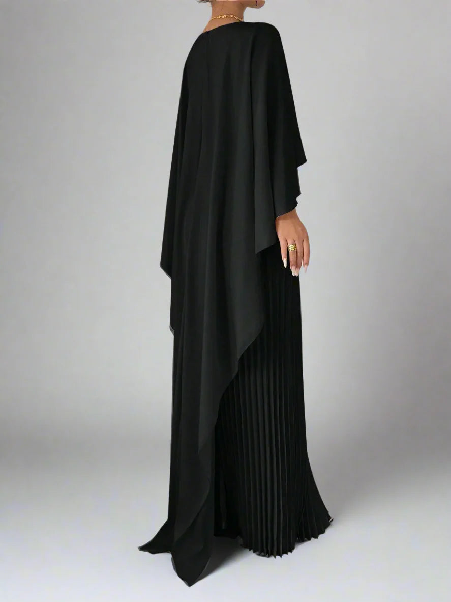 pleated cape-overlay gown – Volein
