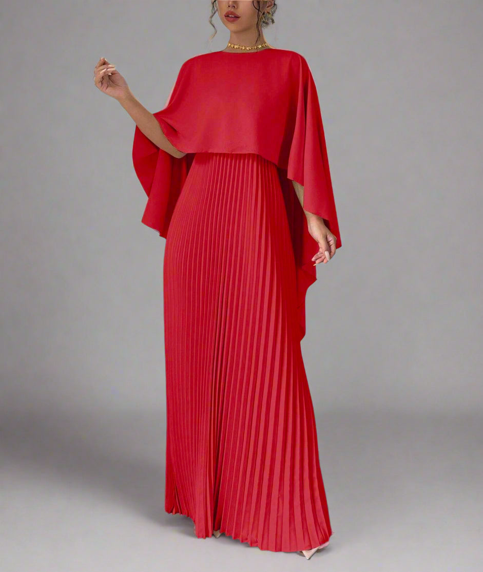 pleated cape-overlay gown – Volein