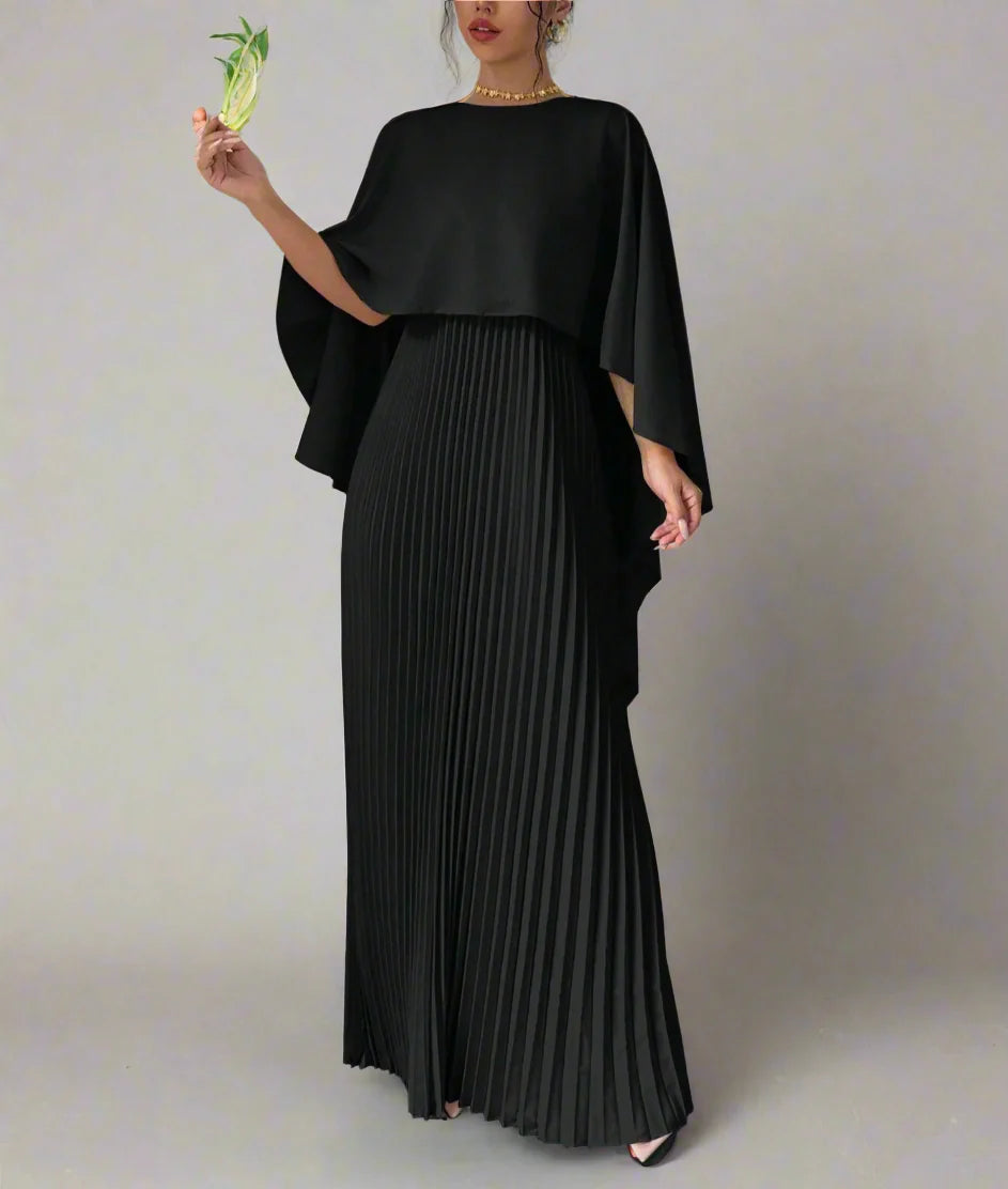 pleated cape-overlay gown – Volein