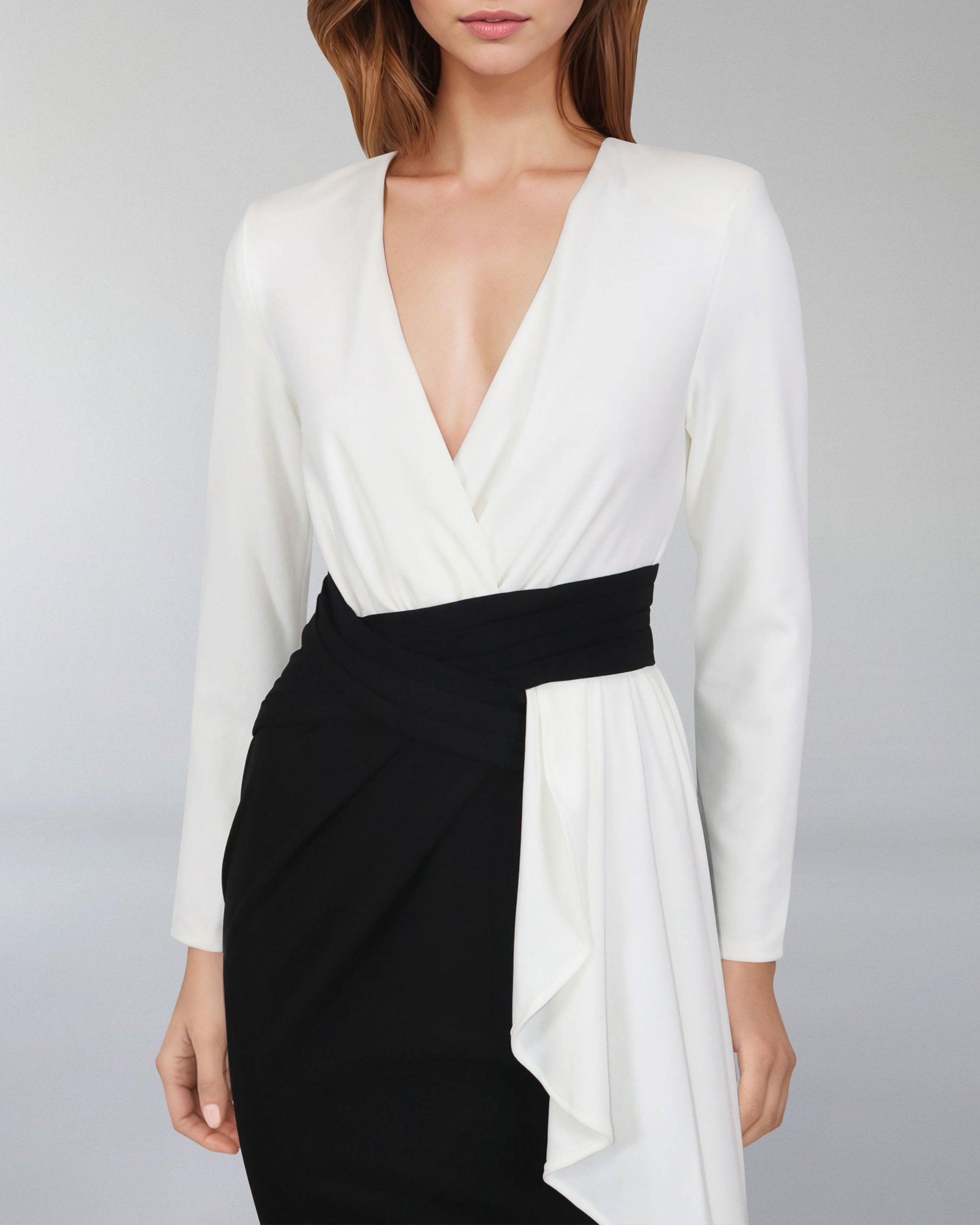 Draped V-neckline dress with ruffle-Juliah