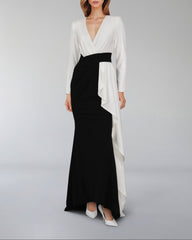 Draped V-neckline dress with ruffle-Juliah