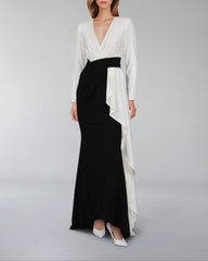 Draped V-neckline dress with ruffle-Juliah