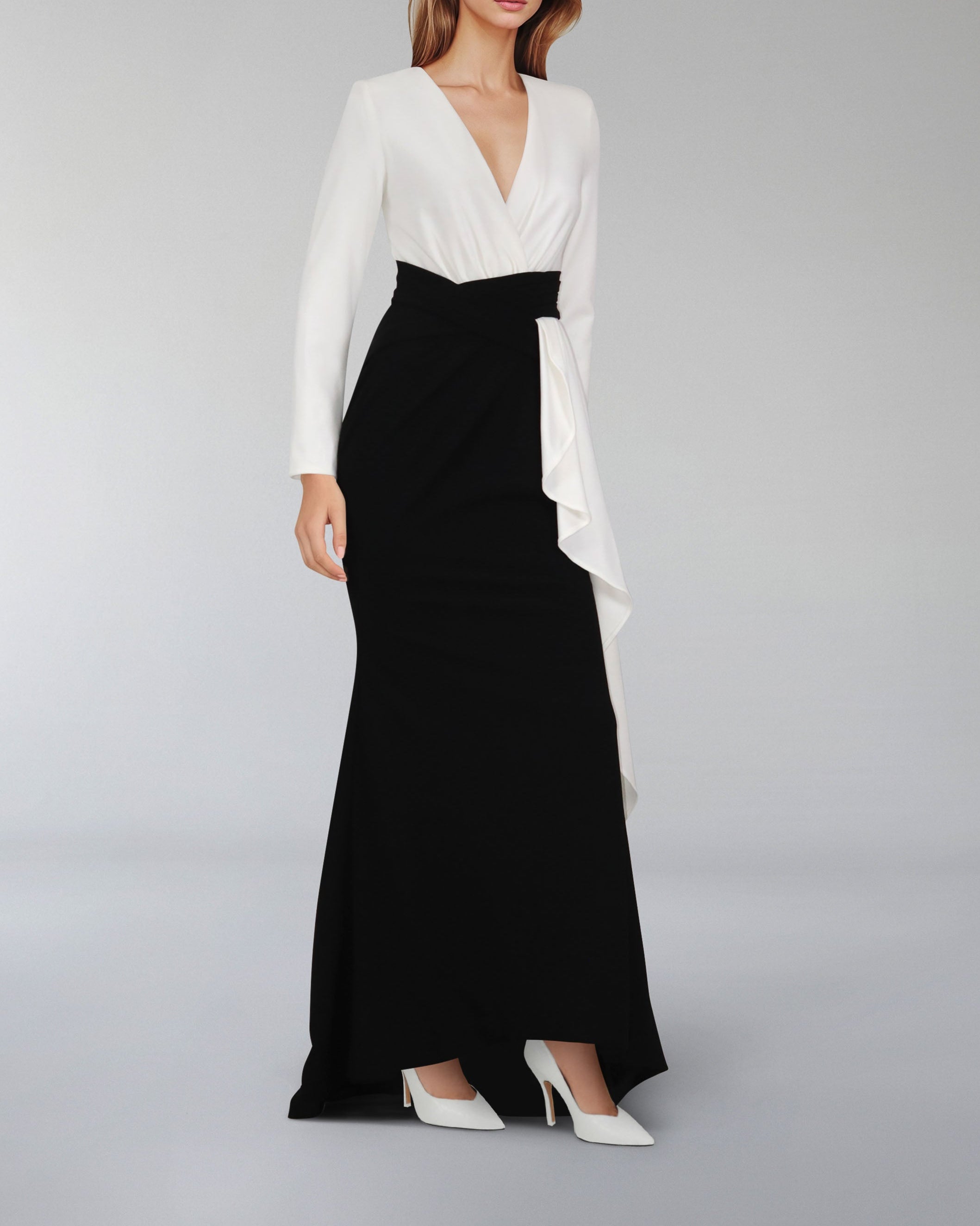 Draped V-neckline dress with ruffle-Juliah