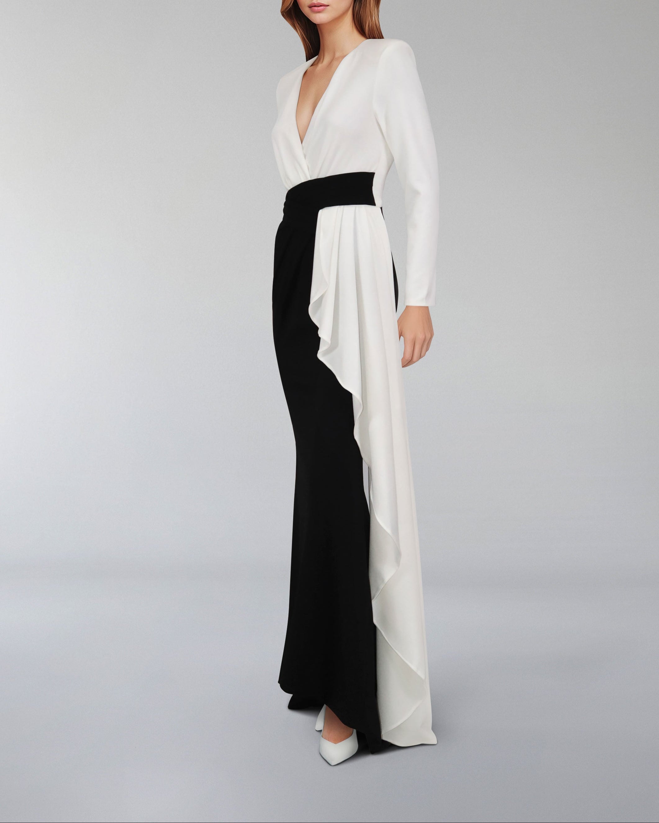 Draped V-neckline dress with ruffle-Juliah