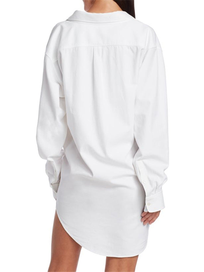 asymmetric shirt mini dress with draped twist – LUXA