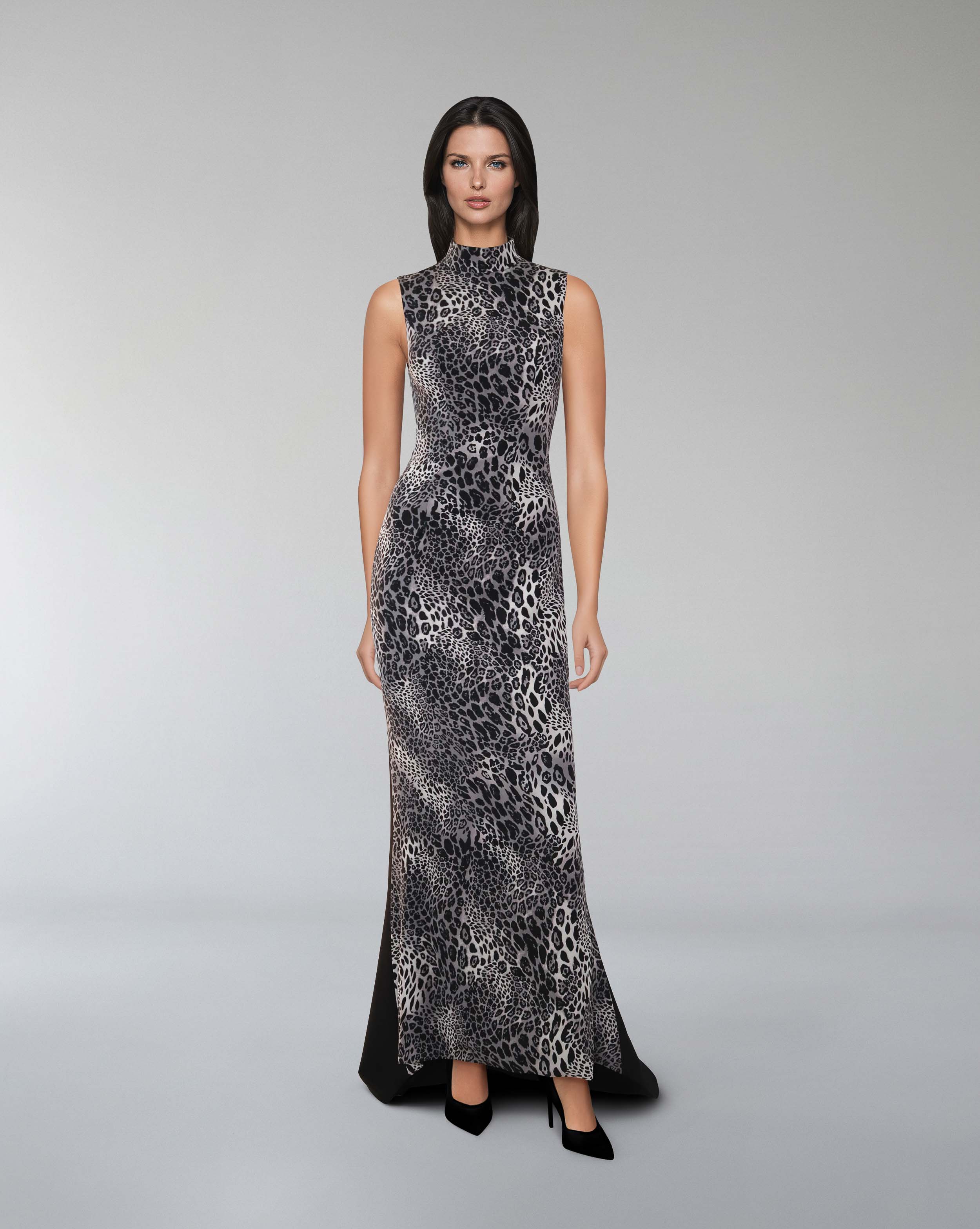 Sleeveless leopard printed dress with train - POLEEN