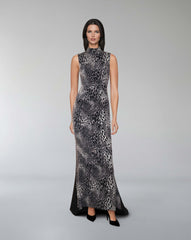 Sleeveless leopard printed dress with train - POLEEN